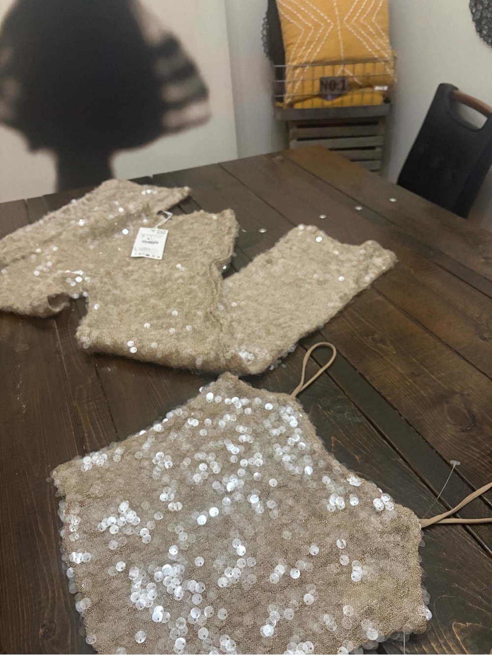 Zara Gold Sequin Crop Top & Pant Set